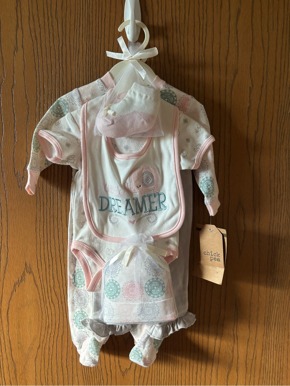 chick pea Pink & Teal Dreamer Baby Pajama Set with 6 pieces